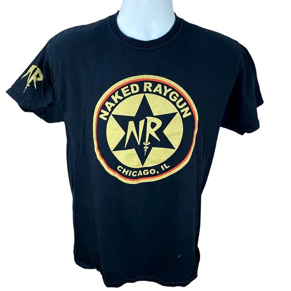 NAKED RAYGUN - logo t shirt Y2K chicago punk Black shirt Sleeve hit Medium